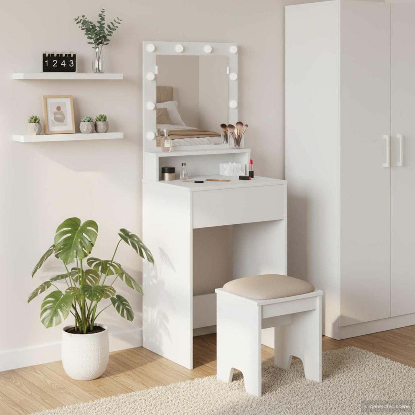 JUNG Vida Schminktisch mit Regal Weiß 50 x 41 x 135 cm Holzwerkstoff