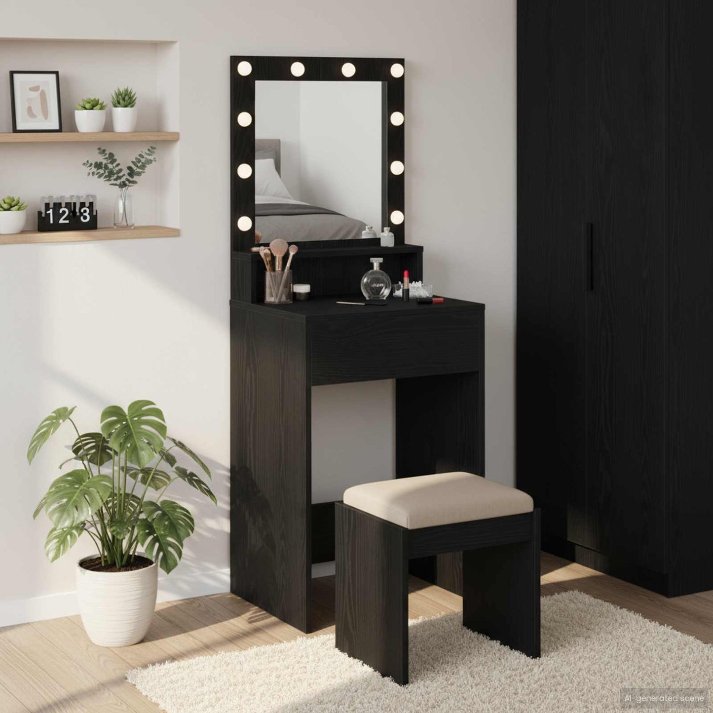 JUNG Vida Schminktisch mit Regal Schwarz Eichen-Optik 50 x 41 x 135 cm