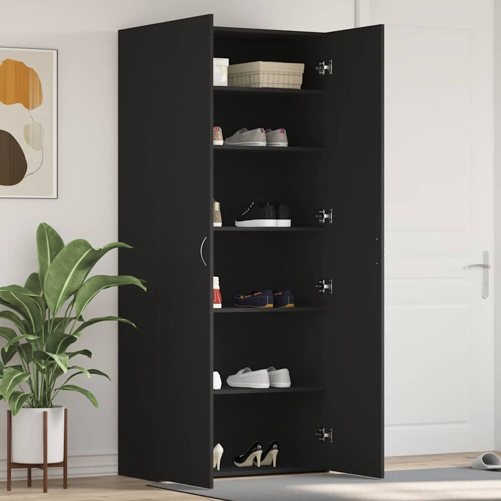 JUNG Vida Schuhschrank mit Regal Schwarz 80 x 35,5 x 180 cm Holzwerkstoff