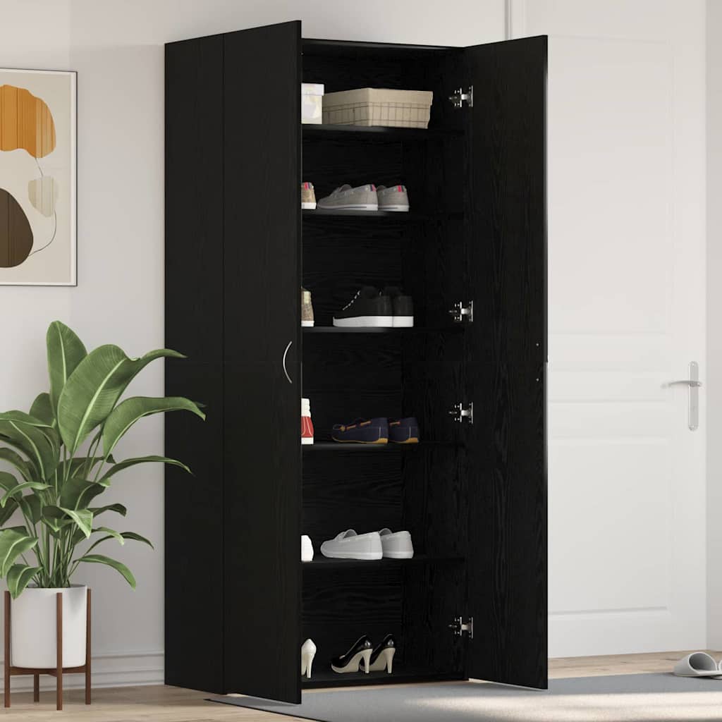 JUNG Vida Schuhschrank mit Regal Schwarz 80 x 35,5 x 180 cm Holzwerkstoff