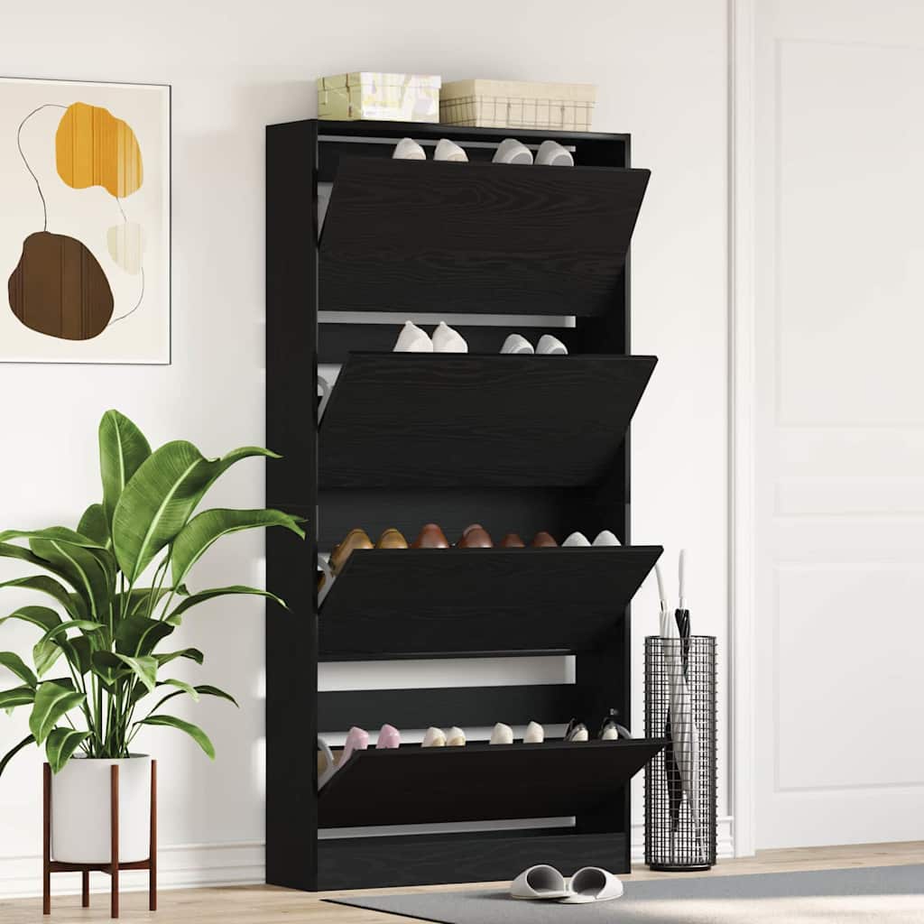 JUNG Vida Schuhschrank mit Regal Schwarz Eichen-Optik 80 x 21 x 163,5 cm