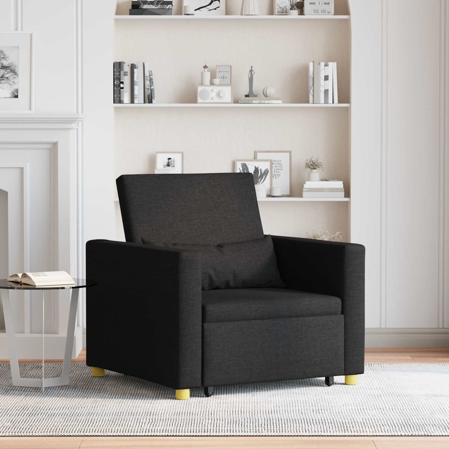 JUNG Vida Ausziehbare Schlafcouch Einzel Schwarz 90 x 165 x 87 cm Stoff