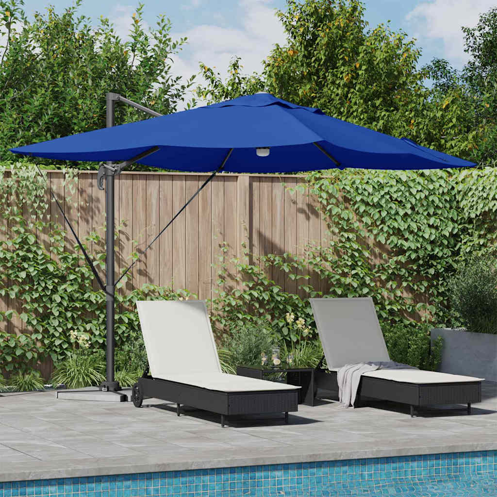 JUNG Vida Sonnenschirm mit LED-Lichtleisten Azurblau 351 x 250 x 253 cm