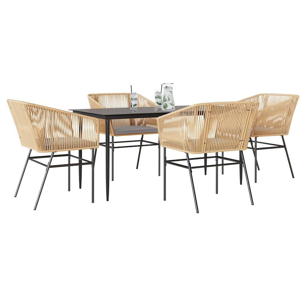 JUNG Vida 5-tlg. Garten-Essgruppe mit Kissen Braun Poly Rattan Glas