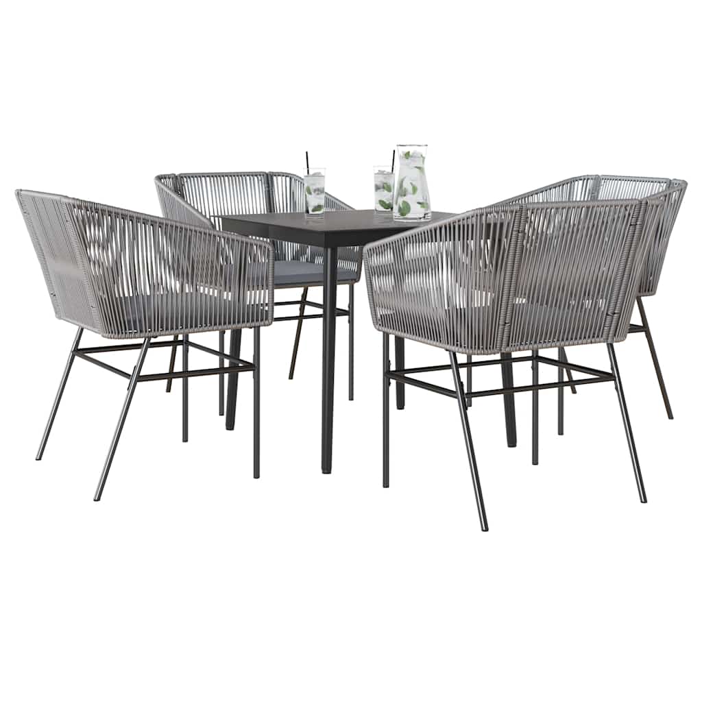 JUNG Vida 5-tlg. Garten-Essgruppe mit Kissen Grau Poly Rattan Glas