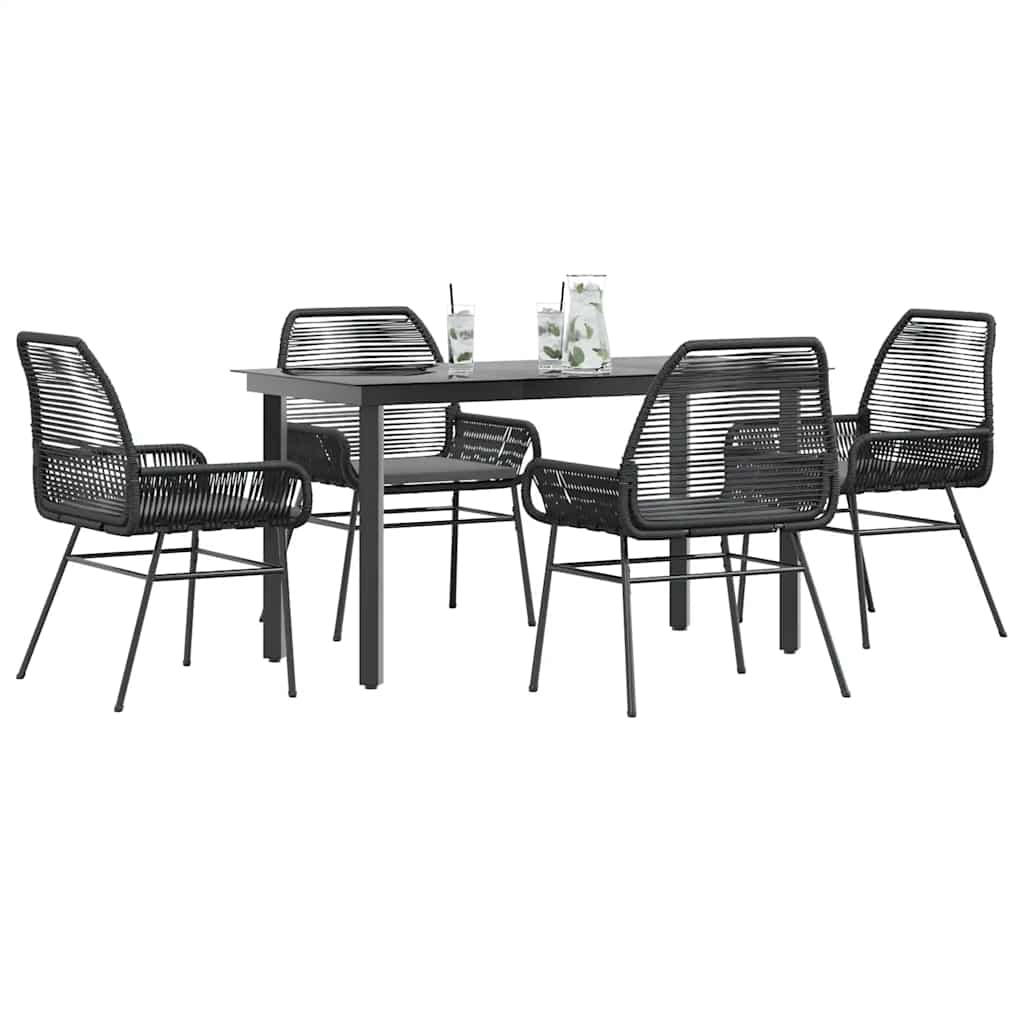 JUNG Vida 5-tlg. Garten-Essgruppe mit Kissen Schwarz Poly Rattan Glas