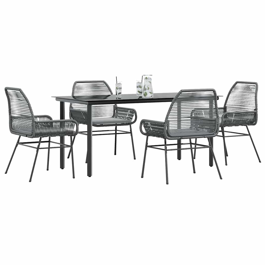JUNG Vida 5-tlg. Garten-Essgruppe mit Kissen Grau Poly Rattan Glas