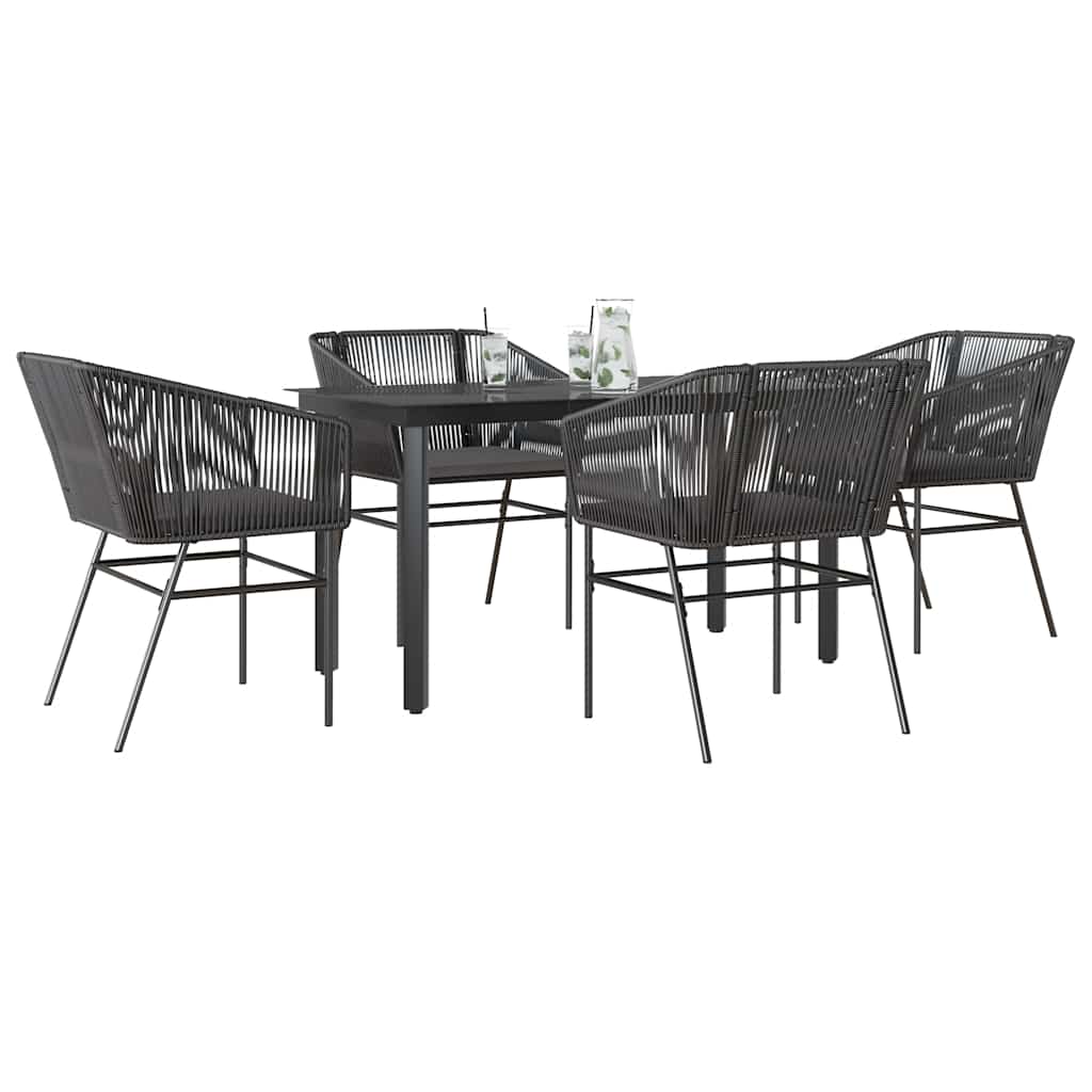 JUNG Vida 5-tlg. Garten-Essgruppe mit Kissen Schwarz Poly Rattan Glas