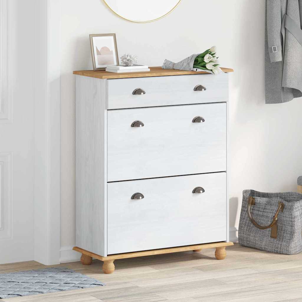 JUNG Vida Schuhschrank ASKIM Weiß 85 x 35 x 108 cm Massives Kiefernholz