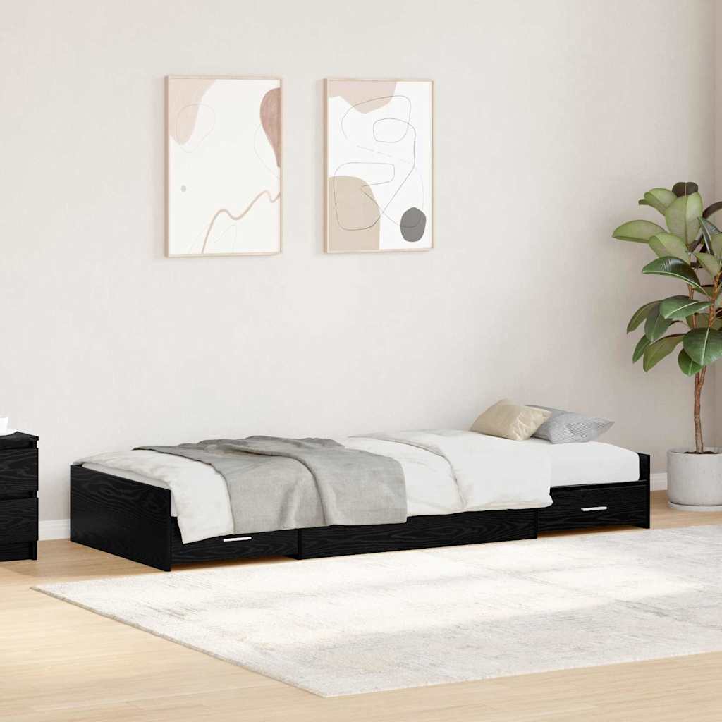 JUNG Vida Bettrahmen Schwarz Eichen-Optik 80 x 200 cm Holzwerkstoff