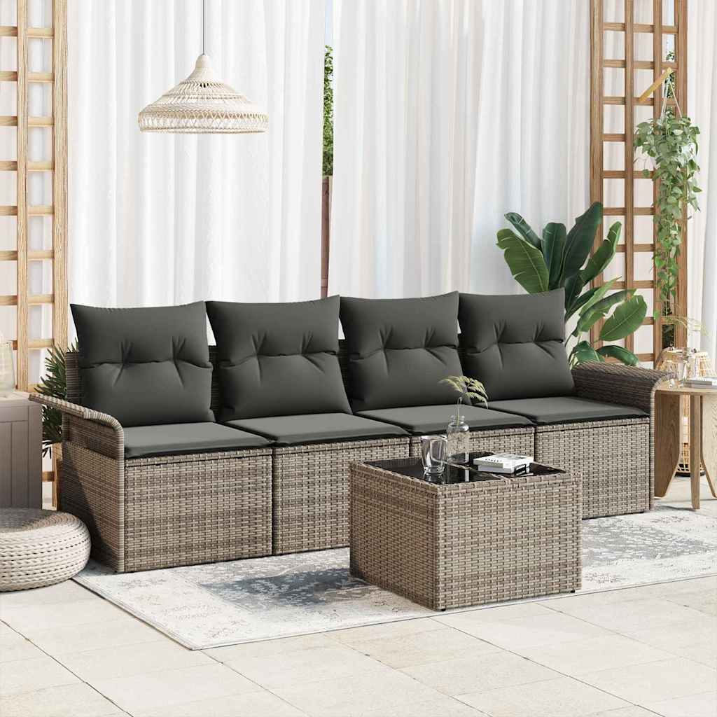 JUNG Vida Sofa Set mit Kissen 5 pcs Grau Poly-Rattan