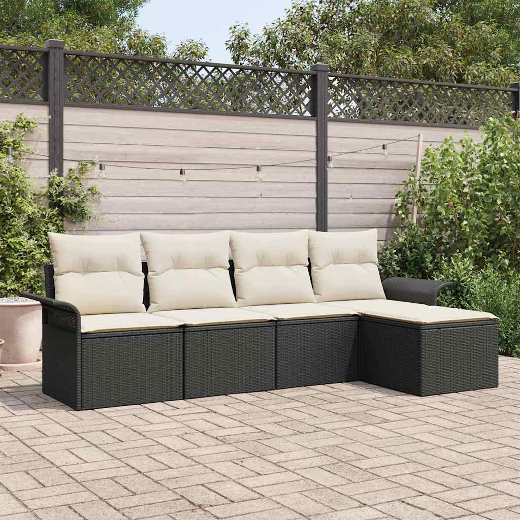 JUNG Vida Outdoor-Sofa mit Kissen 5 pcs Schwarz Poly-Rattan