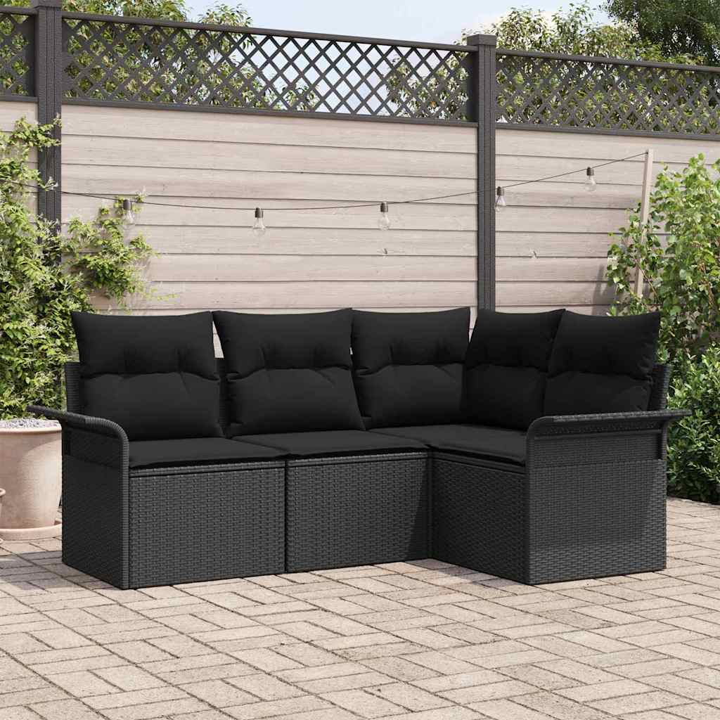 JUNG Vida Gartensofa-set mit Kissen 4 pcs Schwarz Poly-Rattan
