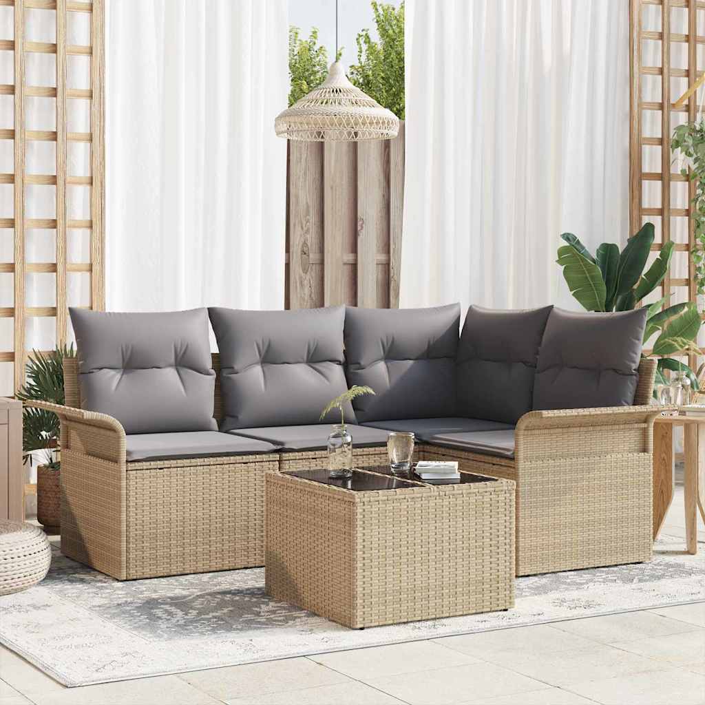 JUNG Vida Gartensofa-set mit Kissen 5 pcs Beige Poly-Rattan