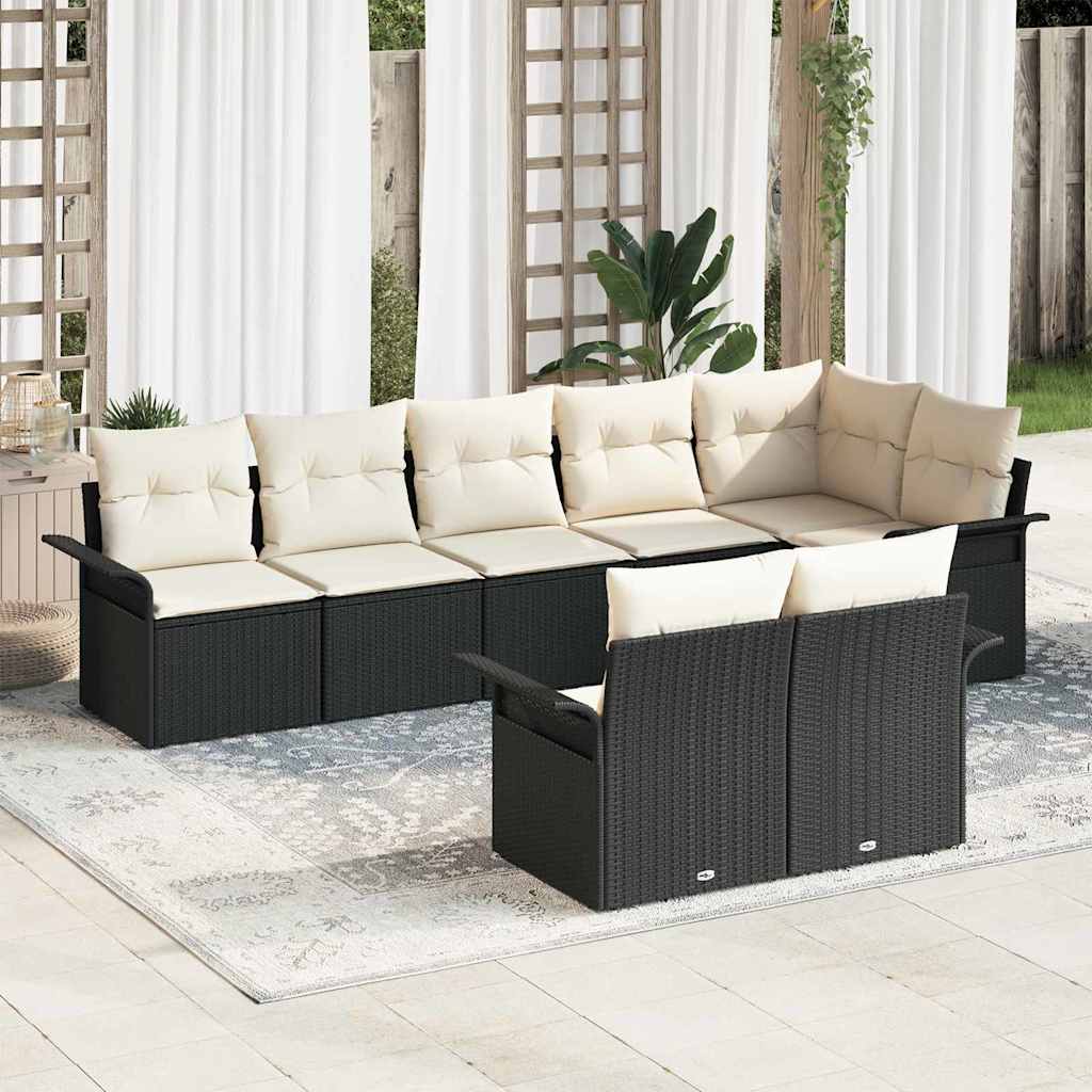 JUNG Vida Gartensofa-set mit Kissen 8 pcs Schwarz Poly-Rattan