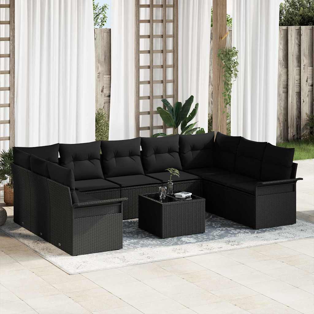 JUNG Vida Gartensofa-set mit Kissen 10 pcs Schwarz Poly-Rattan