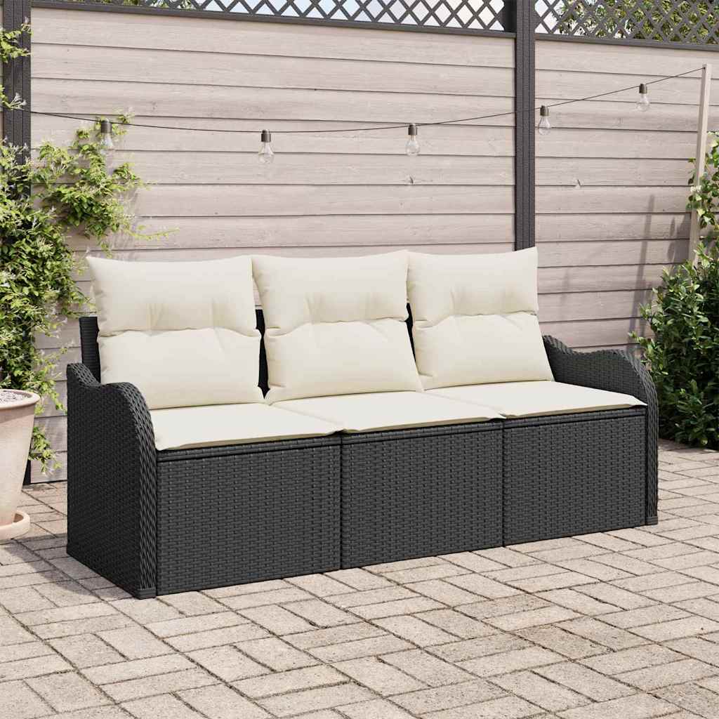 JUNG Vida Gartensofa-set mit Kissen 3 pcs Schwarz Poly-Rattan
