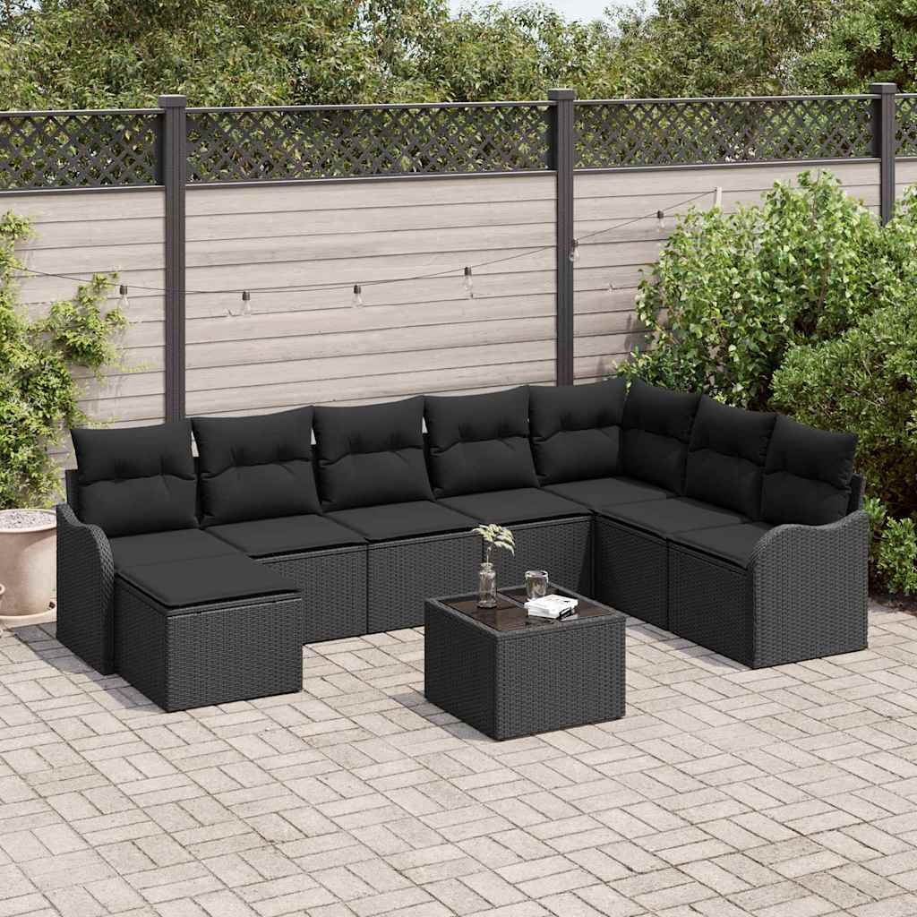 JUNG Vida Gartensofa-set 9 pcs Schwarz Poly-Rattan