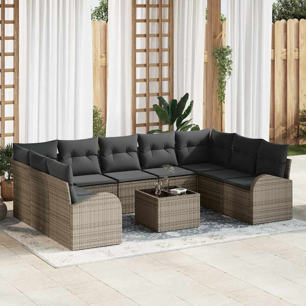 JUNG Vida Sofa Set mit Kissen 10 pcs Grau Poly Rattan