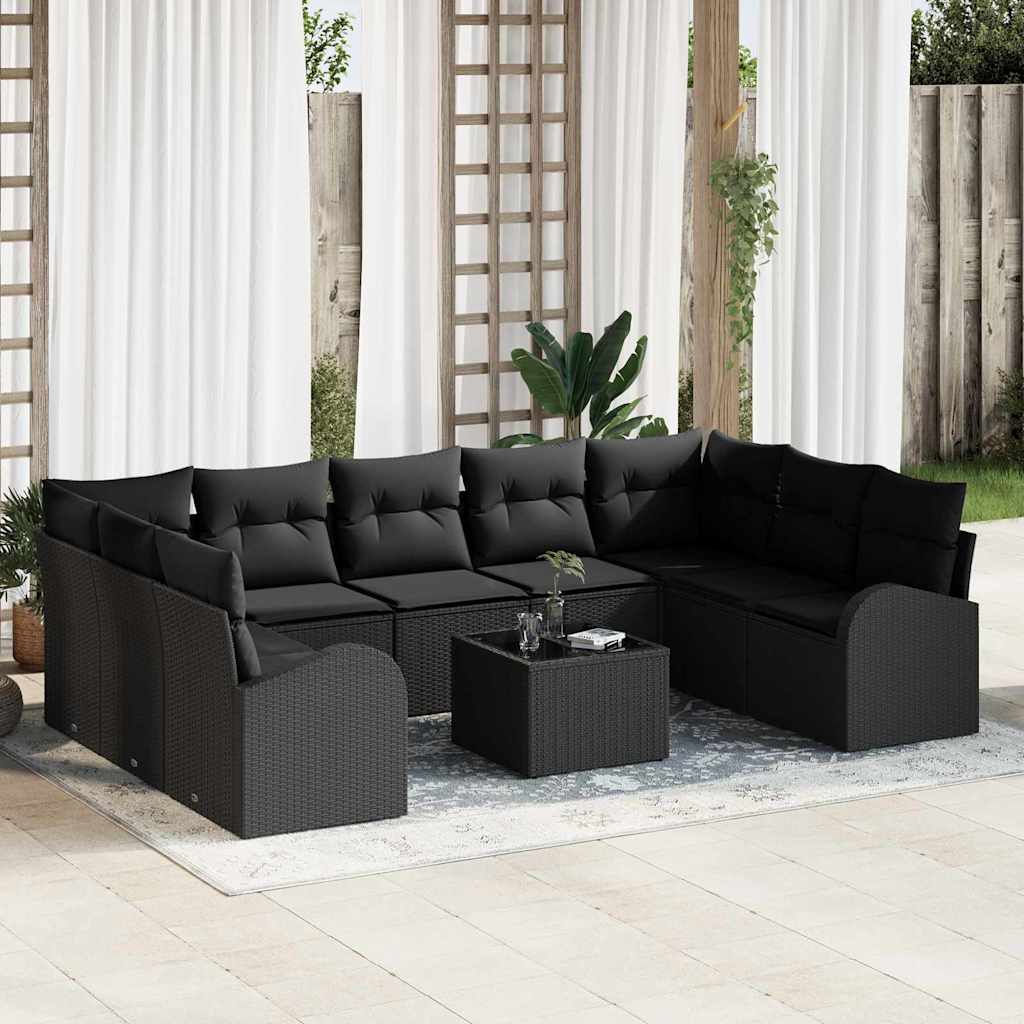 JUNG Vida Sofa Set mit Kissen 10 pcs Schwarz Poly Rattan