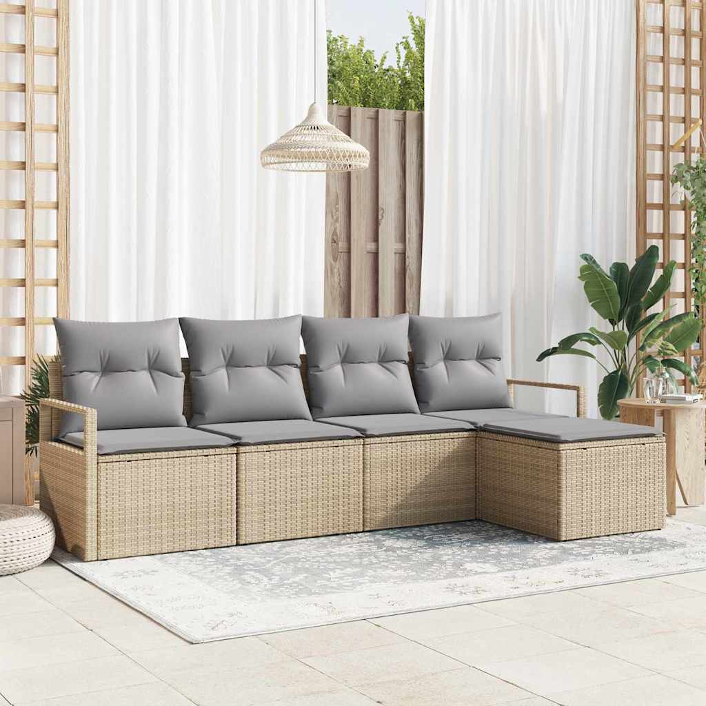JUNG Vida Sofa Set mit Kissen 5 pcs Beige Poly Rattan