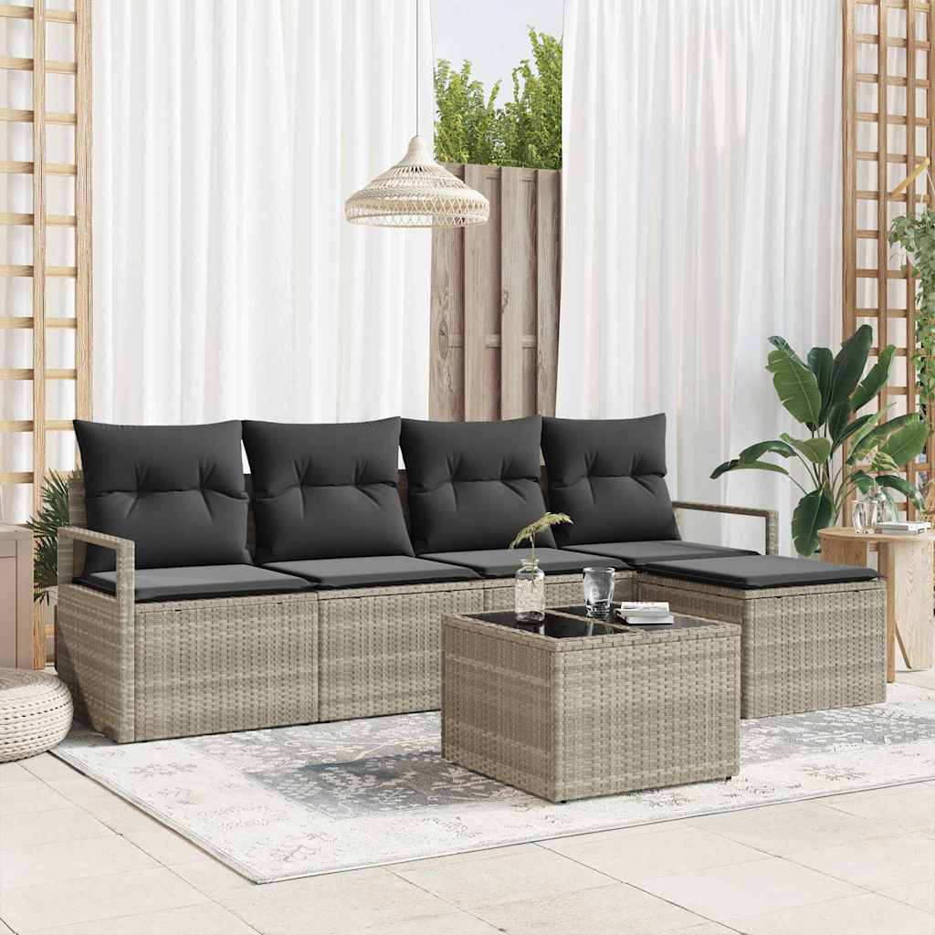 JUNG Vida Sofa Set mit Kissen 6 pcs Hellgrau Poly Rattan