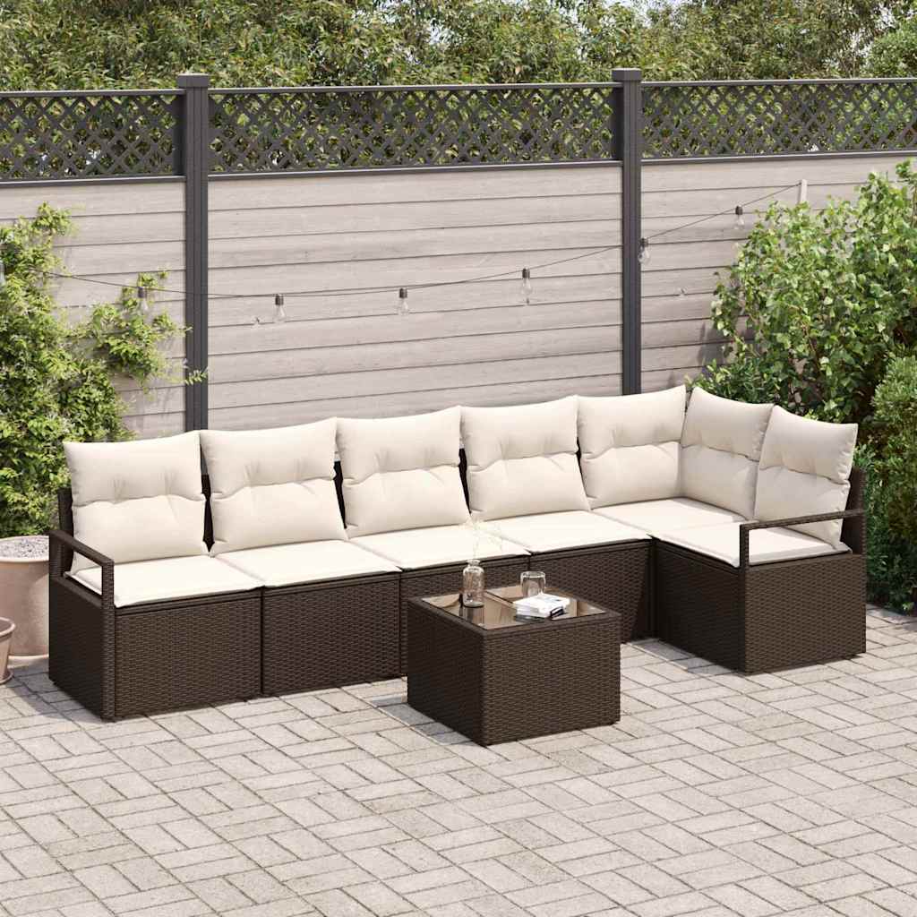 JUNG Vida Sofa Set mit Kissen 7 pcs Braun Poly Rattan
