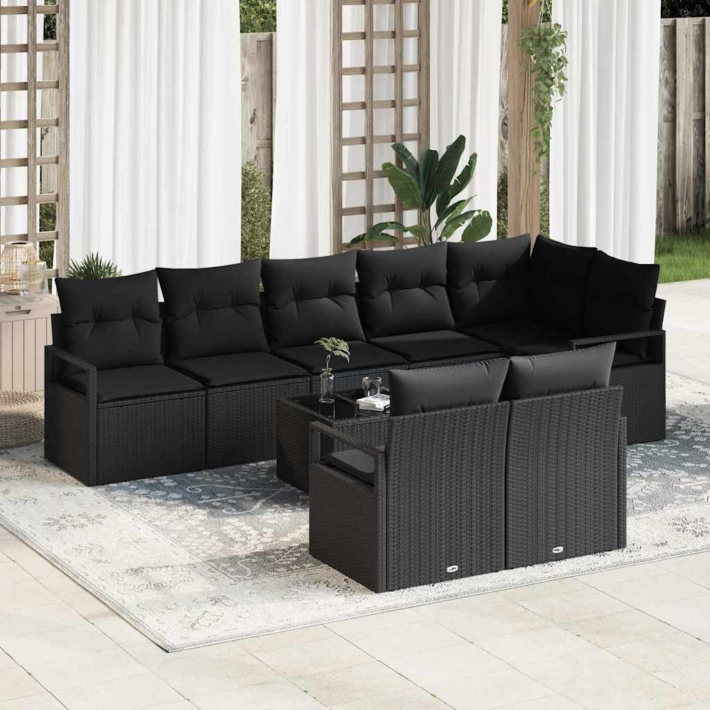 JUNG Vida Sofa Set mit Kissen 9 pcs Schwarz Poly Rattan
