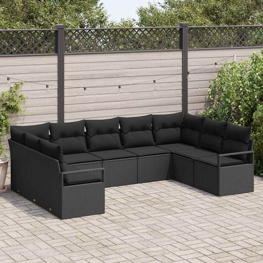 JUNG Vida Sofa Set mit Kissen 9 pcs Schwarz Poly Rattan