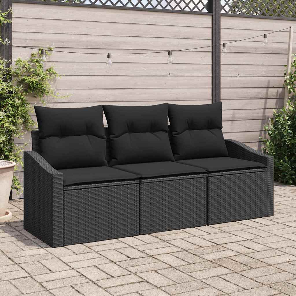 JUNG Vida Sofa Set mit Kissen 3 pcs Schwarz Poly Rattan