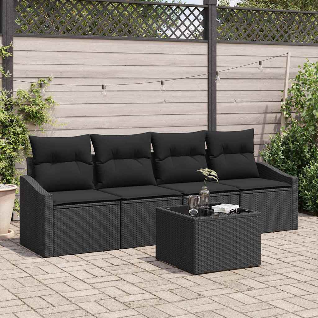 JUNG Vida Sofa Set mit Kissen mit Kissen 5 pcs Schwarz Poly Rattan