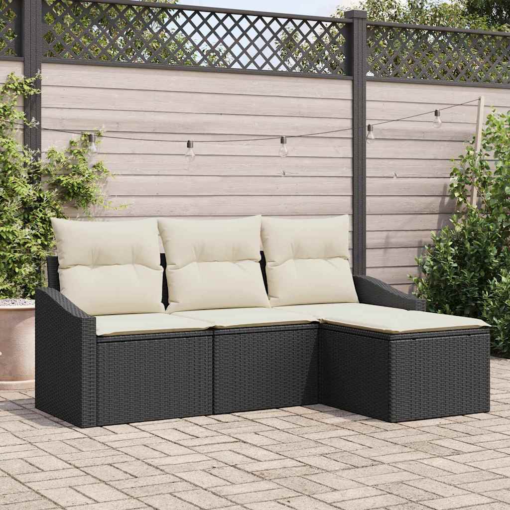 JUNG Vida Sofa Set mit Kissen 4 pcs Schwarz Poly Rattan