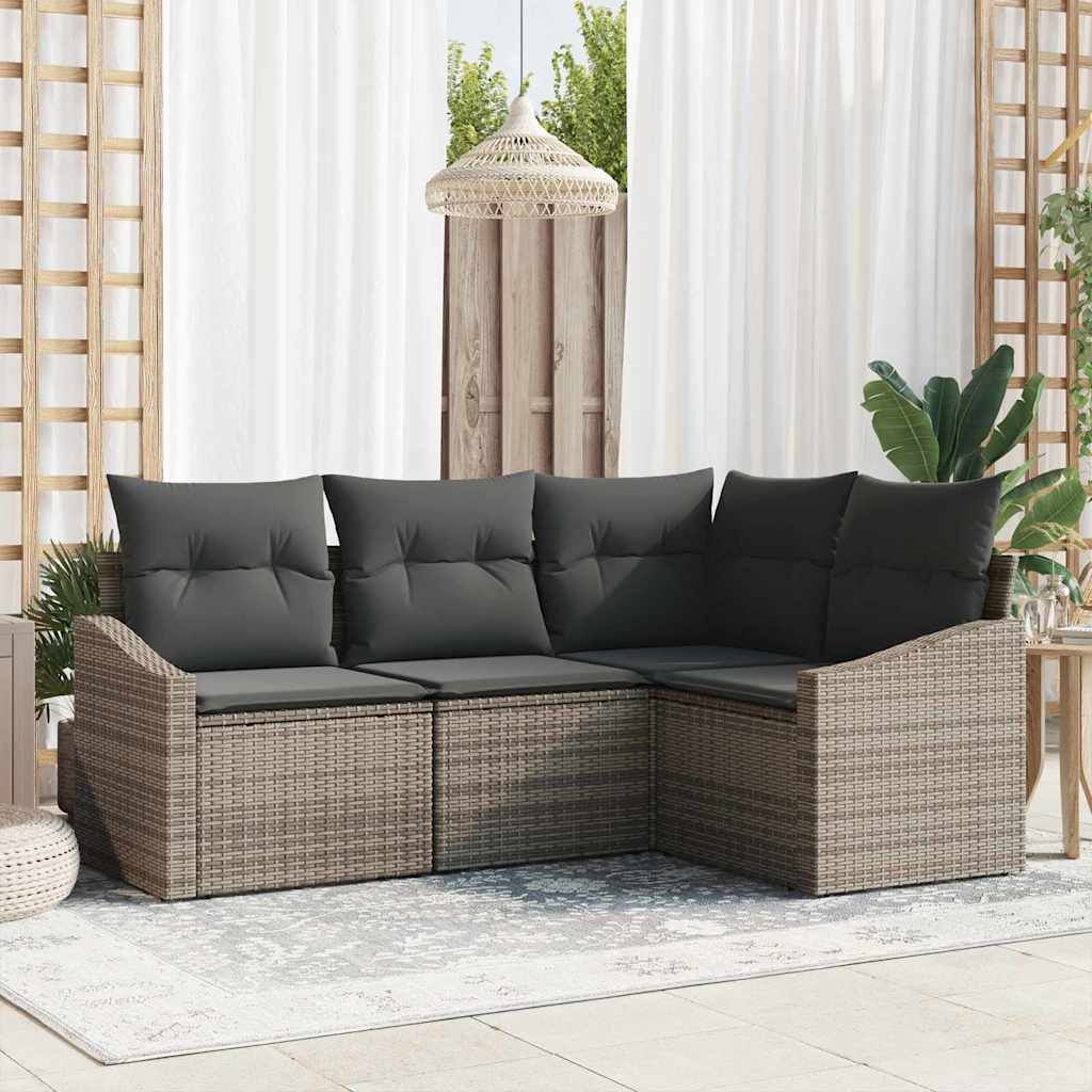 JUNG Vida Sofa Set mit Kissen 4 pcs Grau Poly-Rattan