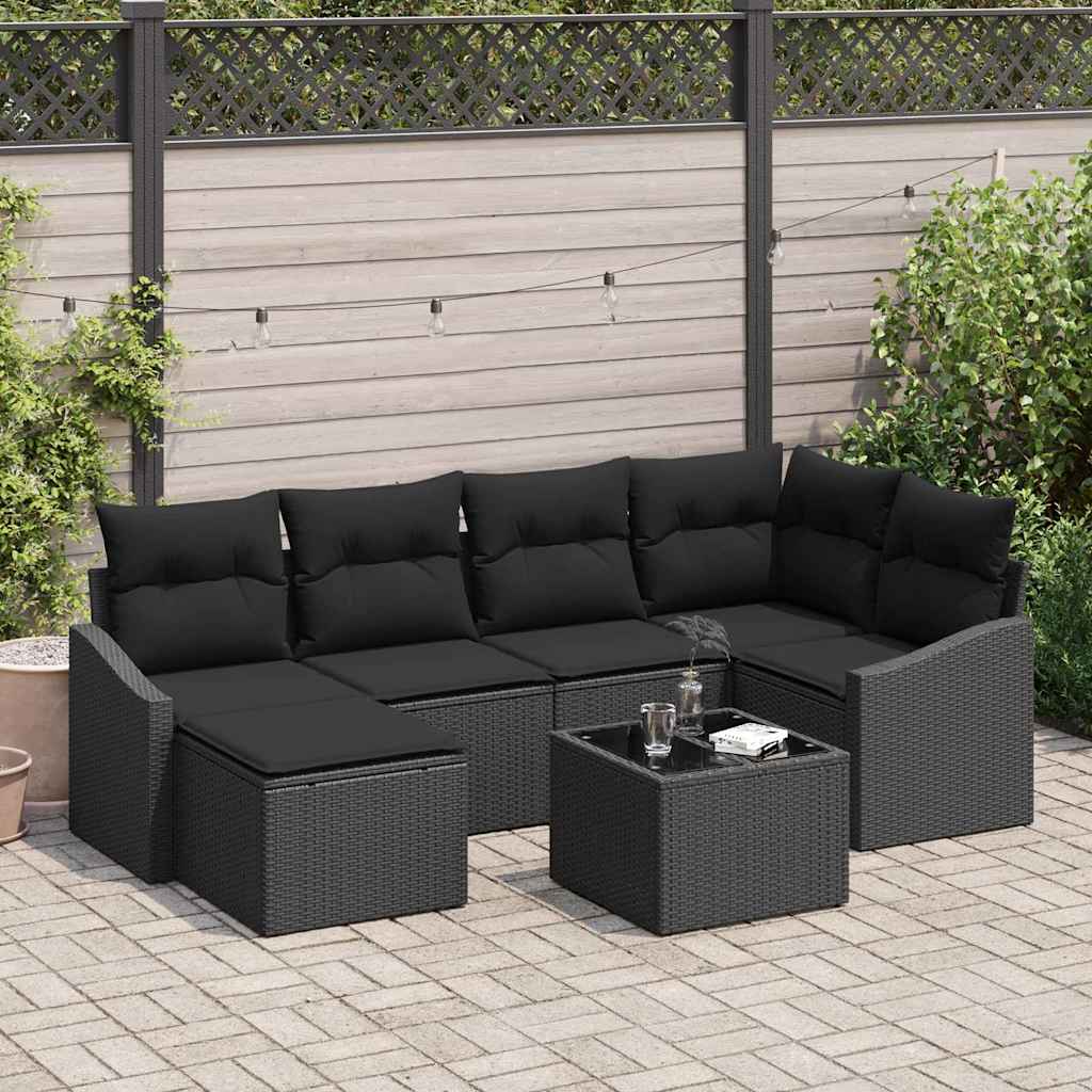 JUNG Vida Sofa Set mit Kissen 7 pcs Schwarz Poly Rattan