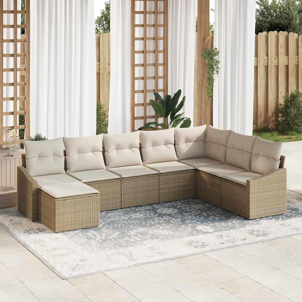 JUNG Vida Sofa Set mit Kissen 8 pcs Beige Poly Rattan