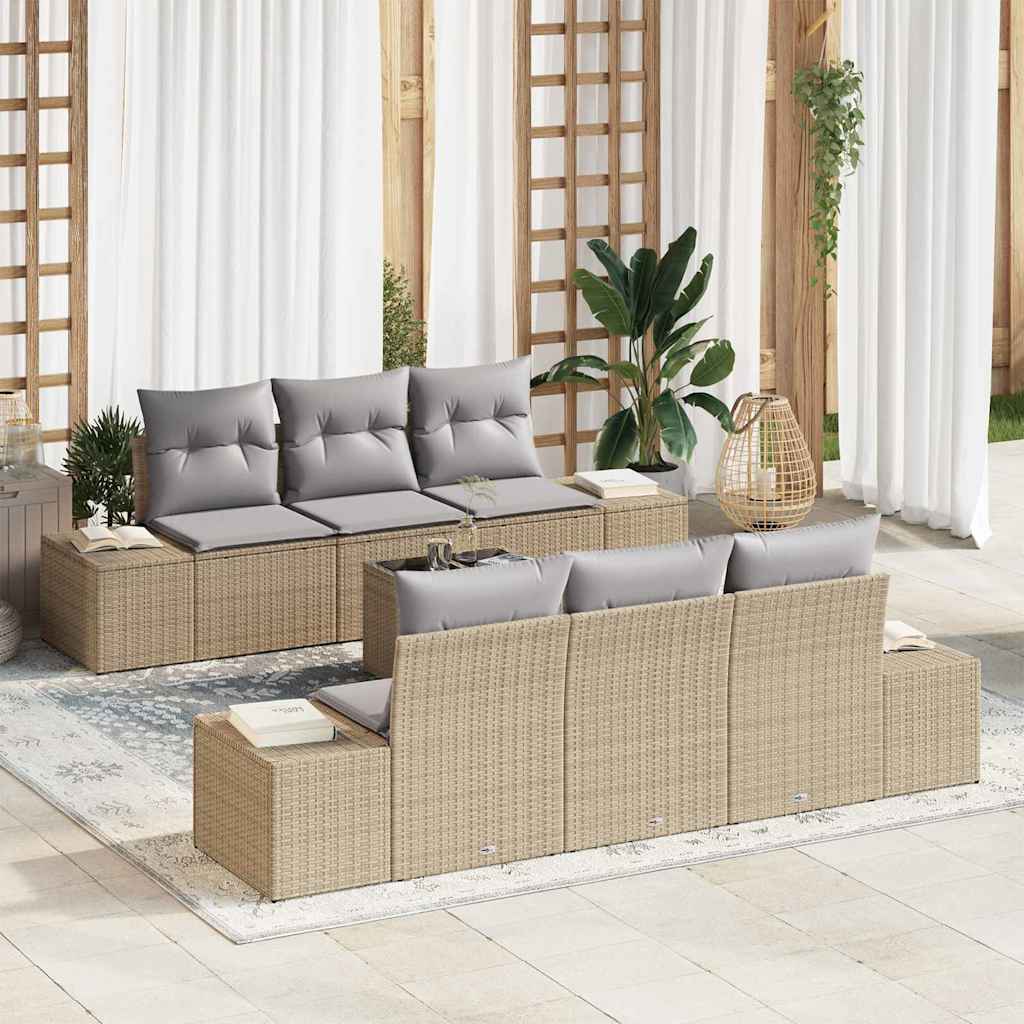 JUNG Vida Sofa Set mit Kissen 7 pcs Beige Poly Rattan