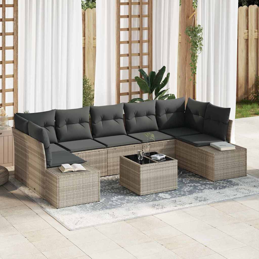 JUNG Vida Sofa Set mit Kissen 8 pcs Hellgrau Poly Rattan