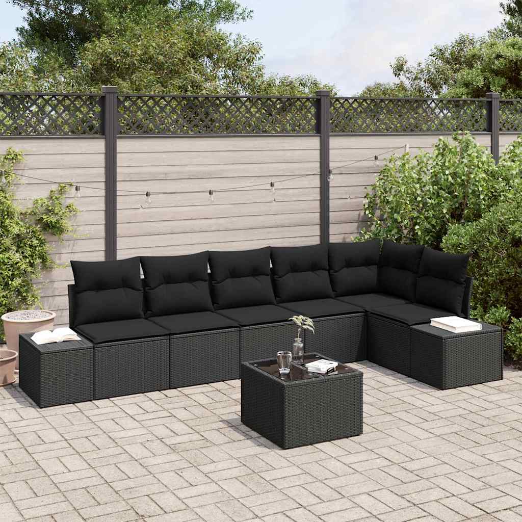 JUNG Vida Gartensofa-set mit Kissen 7 pcs Schwarz Poly-Rattan