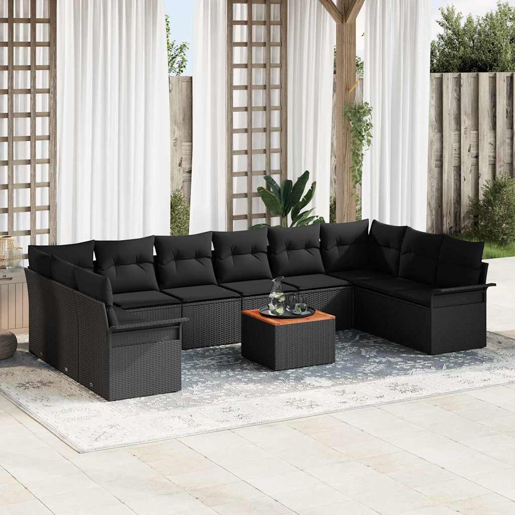 JUNG Vida Gartensofa-set mit Kissen 11 pcs Schwarz Poly-Rattan