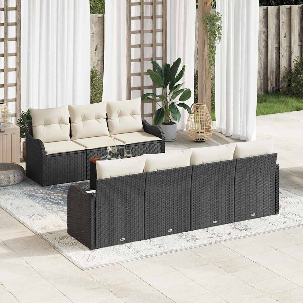 JUNG Vida Gartensofa-set mit Kissen 8 pcs Schwarz Poly-Rattan