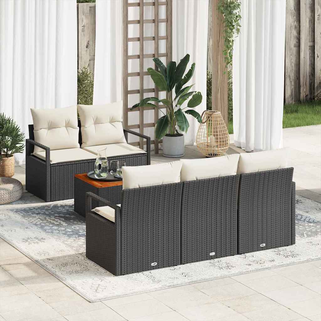 JUNG Vida Gartensofa-set mit Kissen 6 pcs Schwarz Poly-Rattan