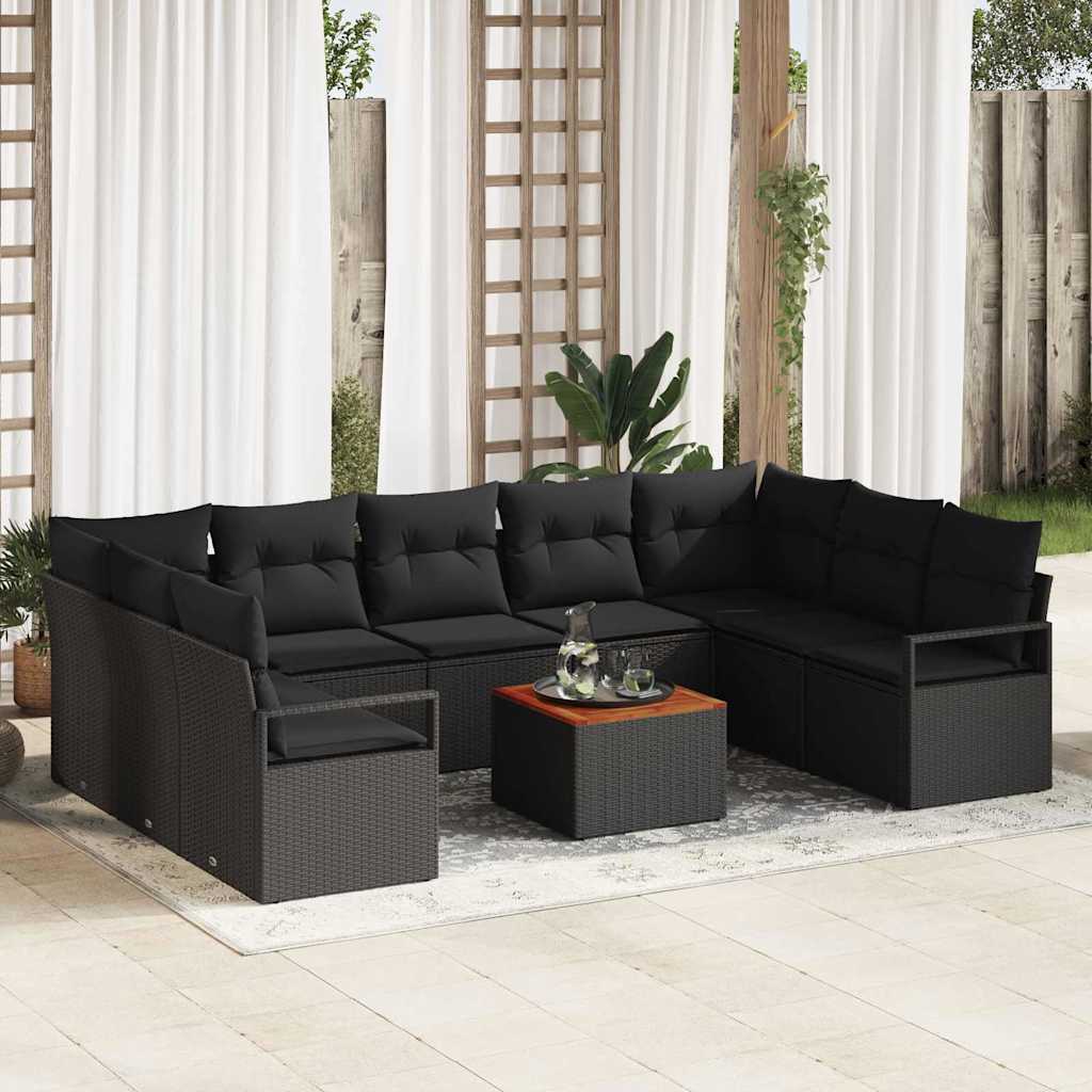 JUNG Vida Gartensofa-set mit Kissen 10 pcs Schwarz Poly-Rattan
