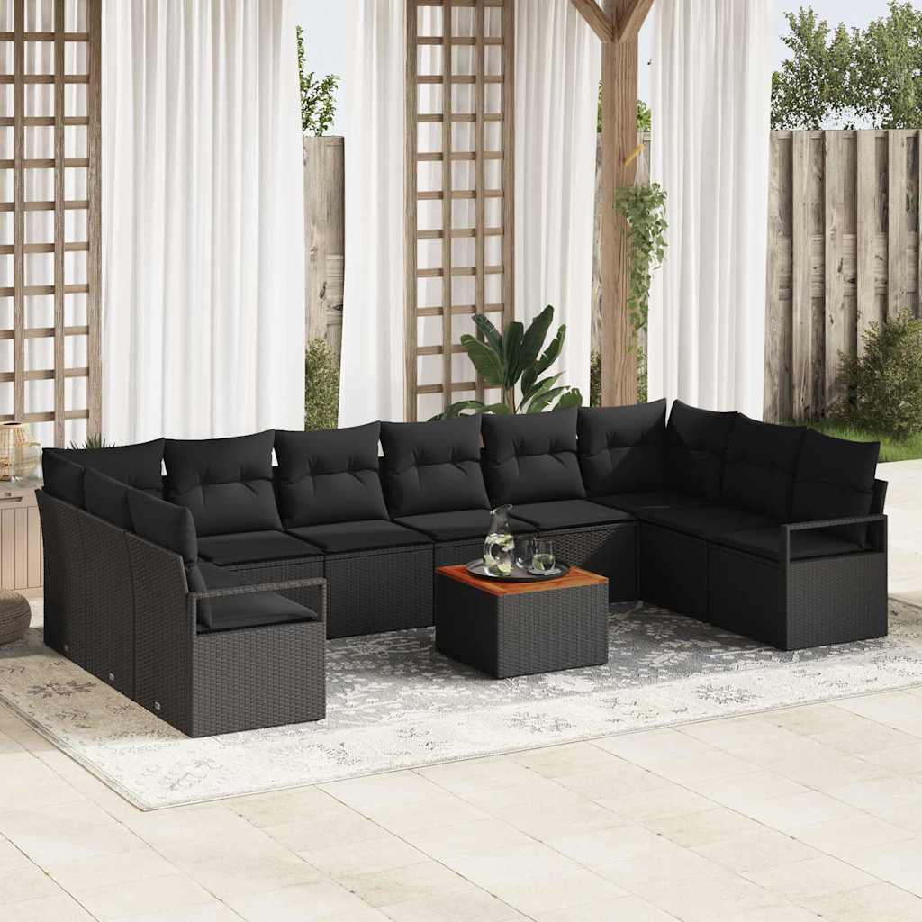 JUNG Vida Gartensofa-set mit Kissen 11 pcs Schwarz Poly-Rattan