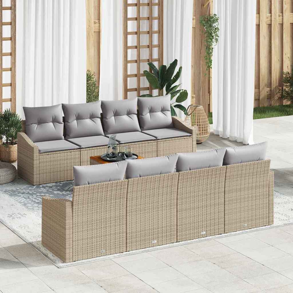 JUNG Vida Gartensofa-set mit Kissen 9 pcs Beige Poly-Rattan