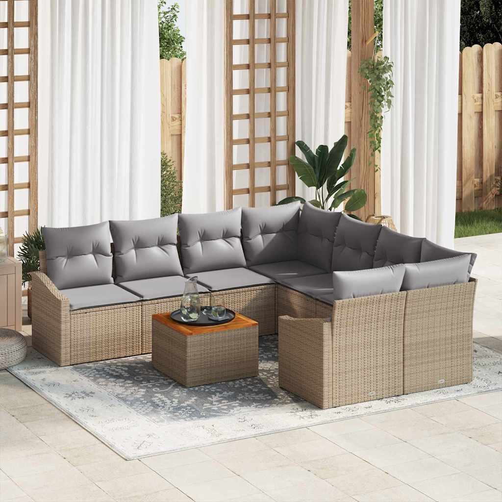 JUNG Vida Gartensofa-set mit Kissen 9 pcs Beige Poly-Rattan