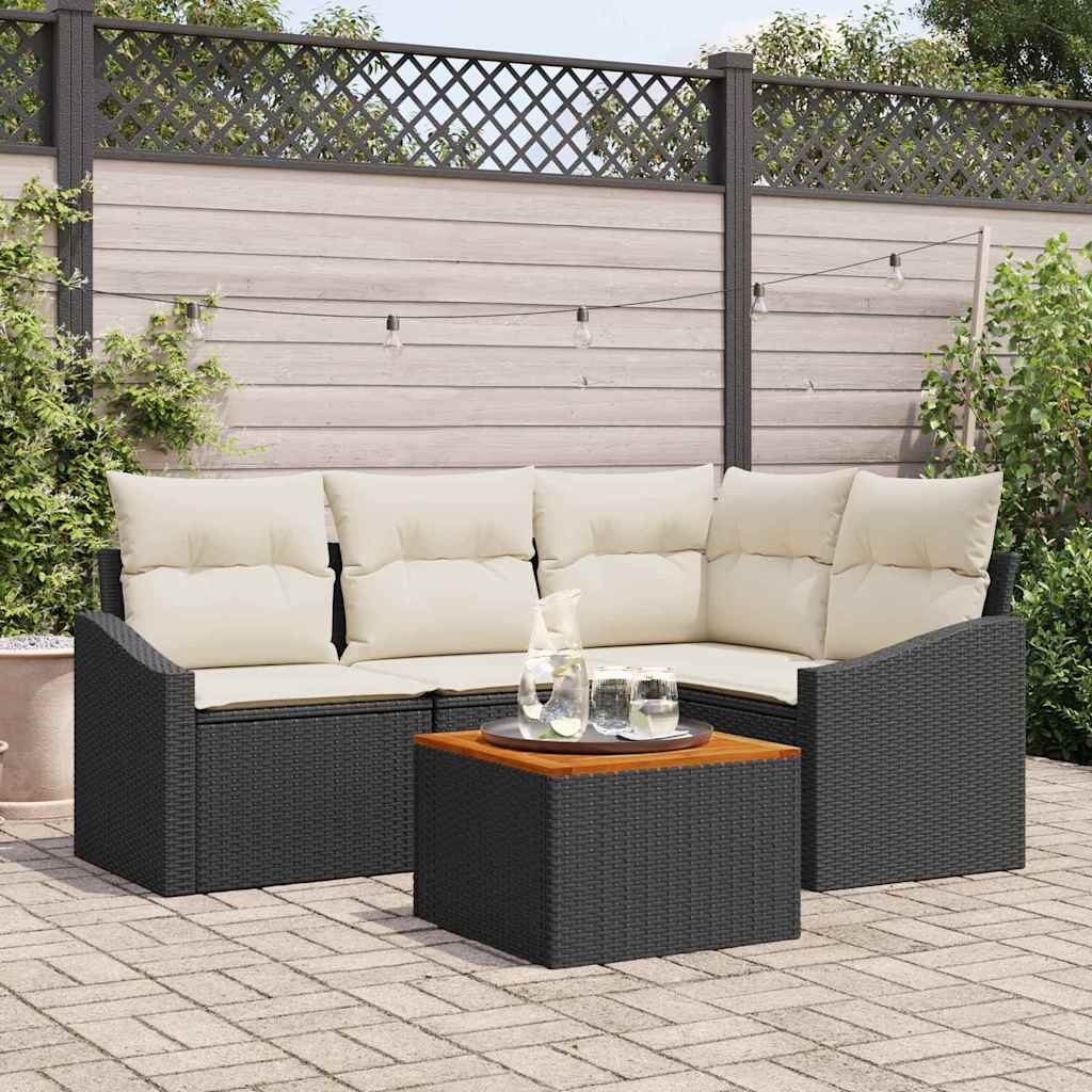JUNG Vida Gartensofa-set mit Kissen 5 pcs Schwarz Poly-Rattan