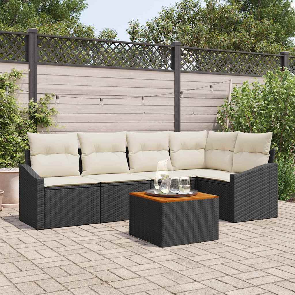 JUNG Vida Gartensofa-set mit Kissen 6 pcs Schwarz Poly-Rattan