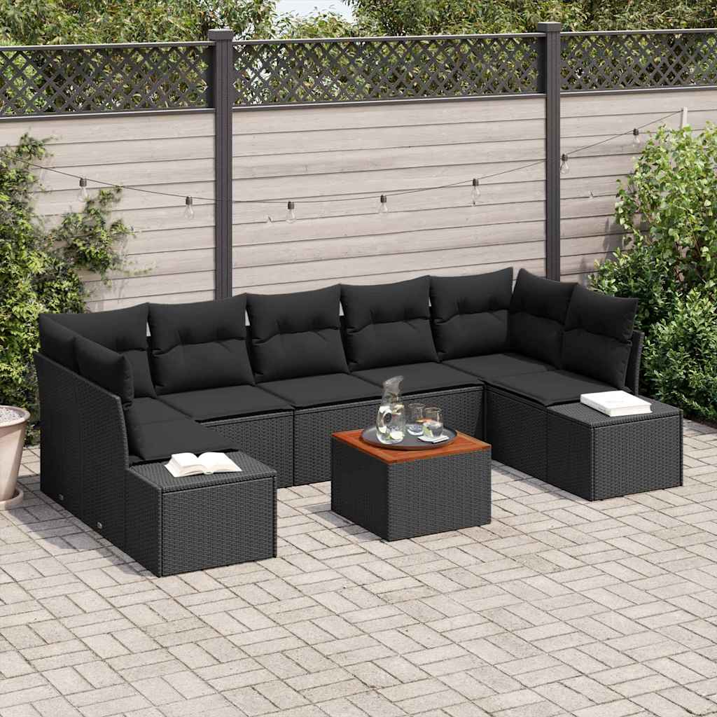 JUNG Vida Gartensofa-set mit Kissen 8 pcs Schwarz Poly-Rattan