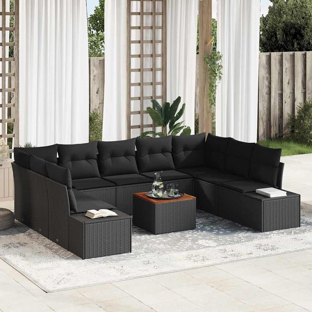 JUNG Vida Gartensofa-set mit Kissen 10 pcs Schwarz Poly-Rattan