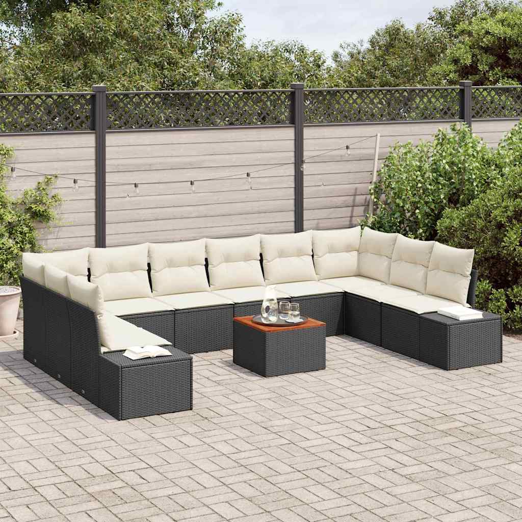 JUNG Vida Gartensofa-set mit Kissen 11 pcs Schwarz Poly-Rattan